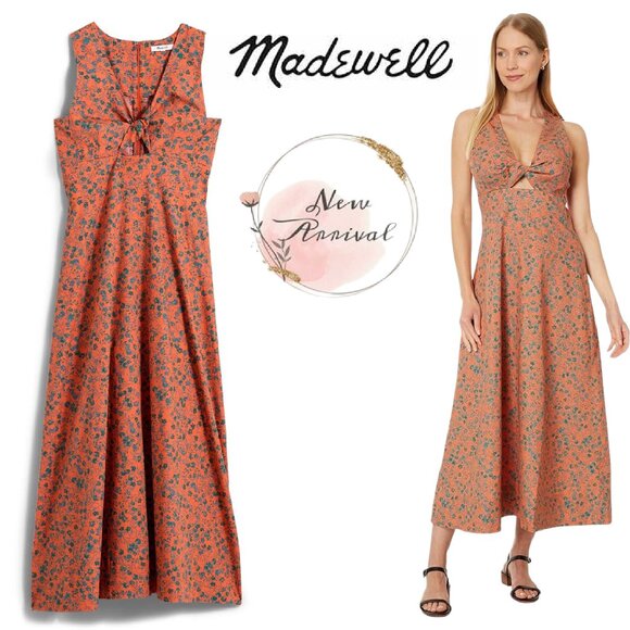 Madewell Stephanie Twist-Front Boho Vibe Midi Dress in Floral Print NWT NEW $138 - Picture 1 of 6